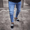2019 new Knee Hole Side Zipper Slim Distressed Jeans Men Ripped tore up streetwear For Men slim stripe pants