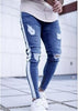 2019 new Knee Hole Side Zipper Slim Distressed Jeans Men Ripped tore up streetwear For Men slim stripe pants