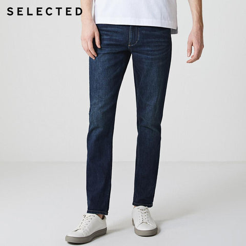 SELECTED Men Jeans Lycra Slight Stretch Vintage Slim Autumn & Winter Fit Denim Pants Streetwear Moustache Effect S|418332532